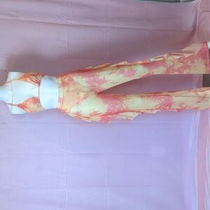 Tie Dye Pink And Yellow Mesh Two Piece Swim Bikini Coverup With Ruffles Small